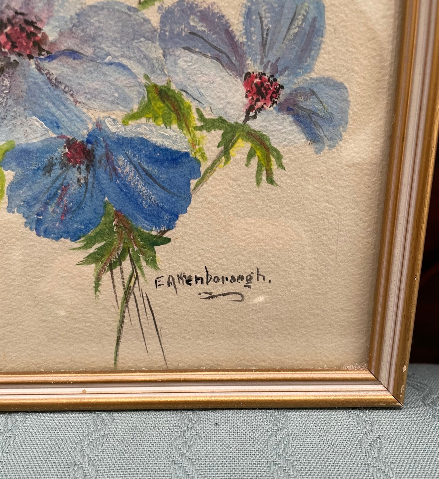 Charming framed and signed floral watercolor. Sourced locally and in good original condition.