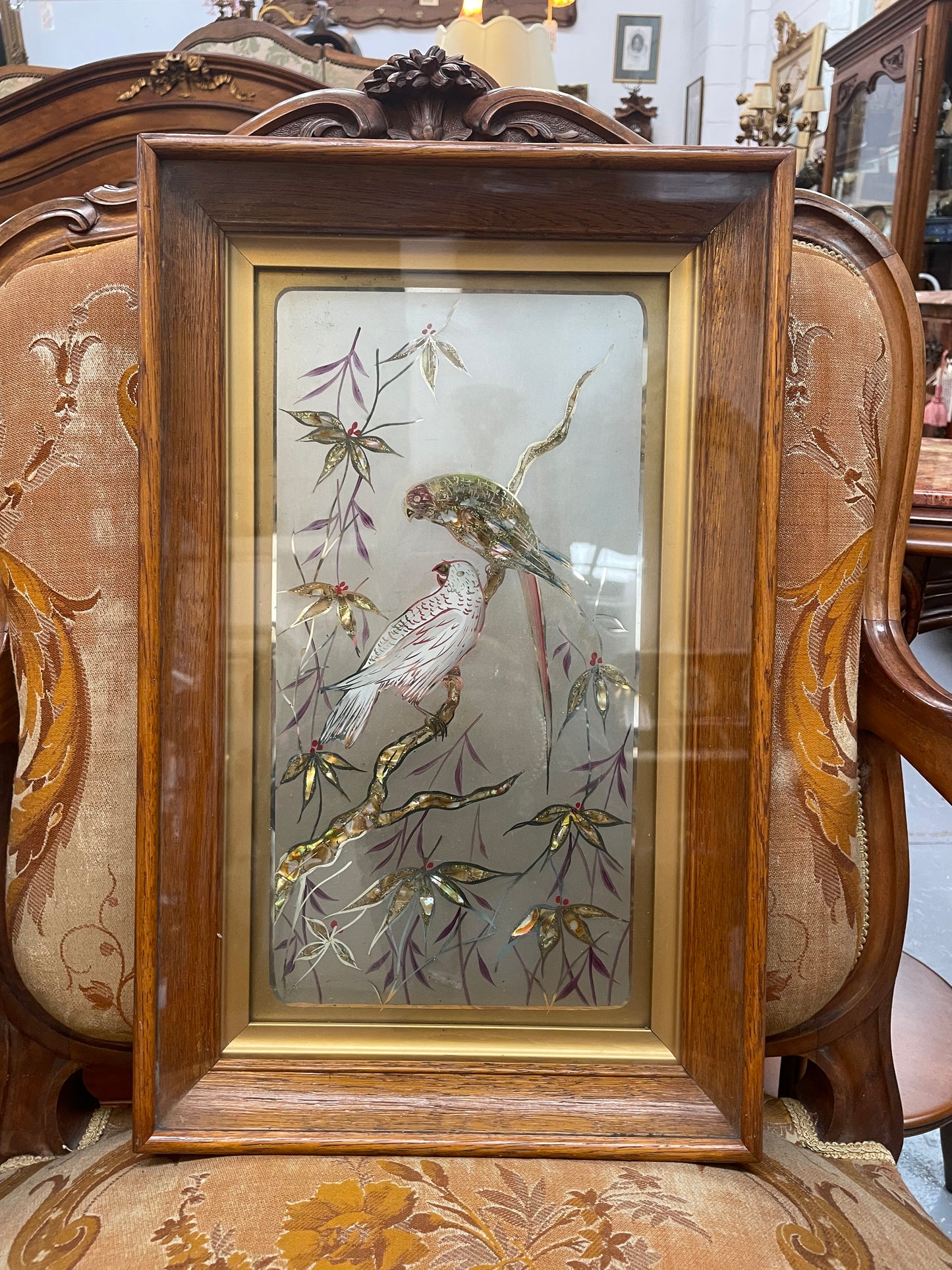 Fabulous Vintage framed Bird Picture on glass