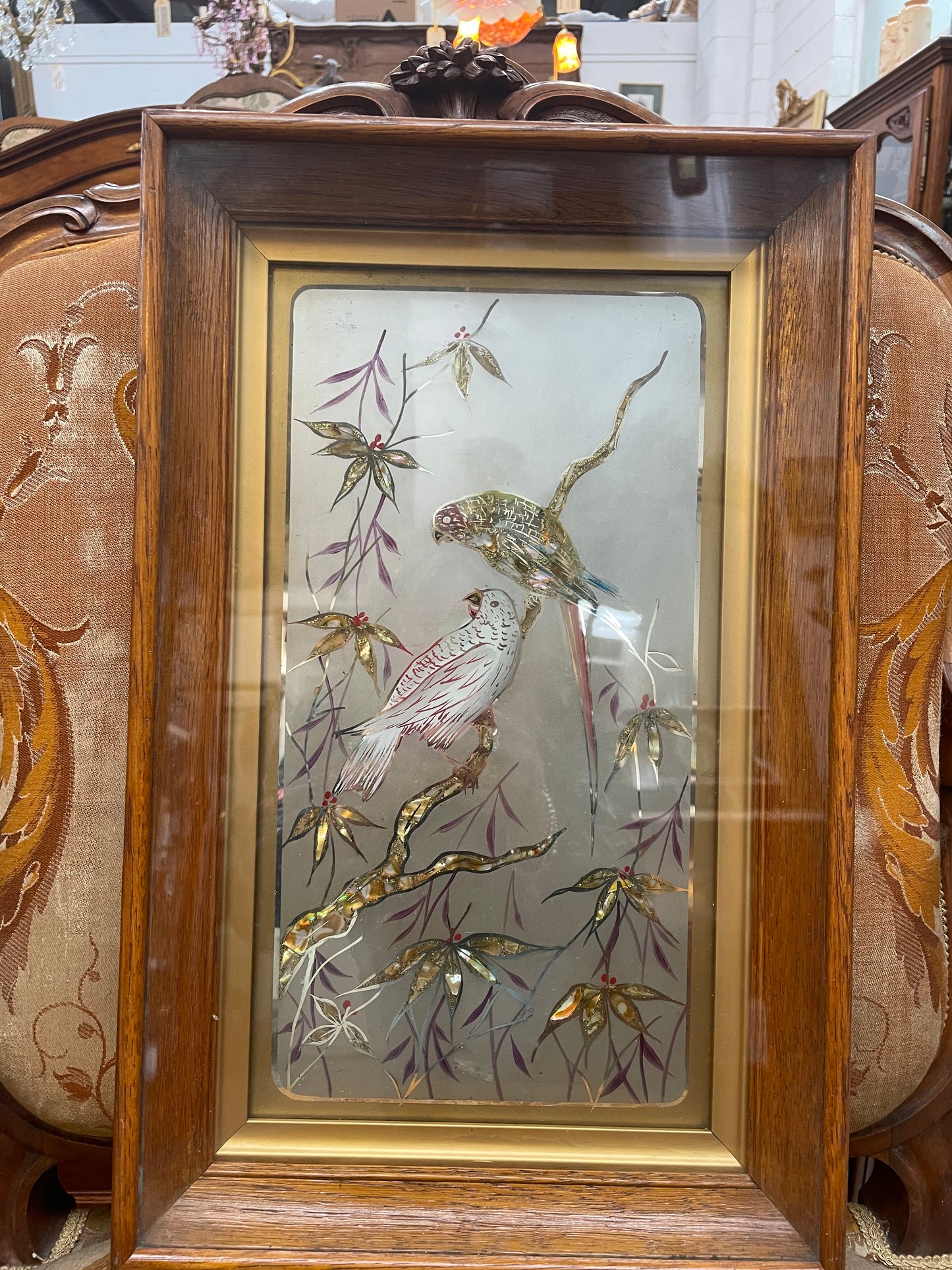Fabulous Vintage framed Bird Picture on glass