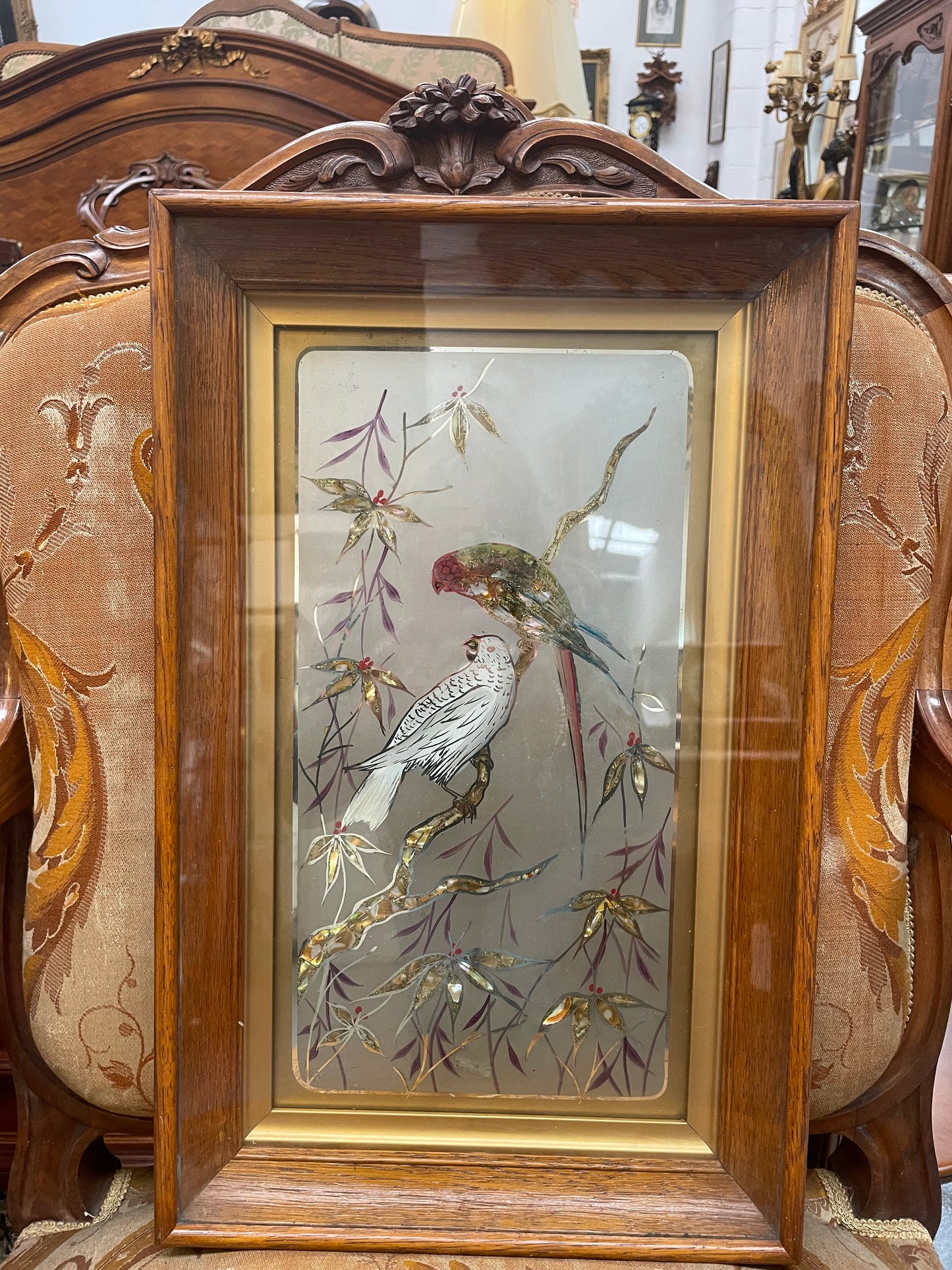 Fabulous Vintage framed Bird Picture on glass