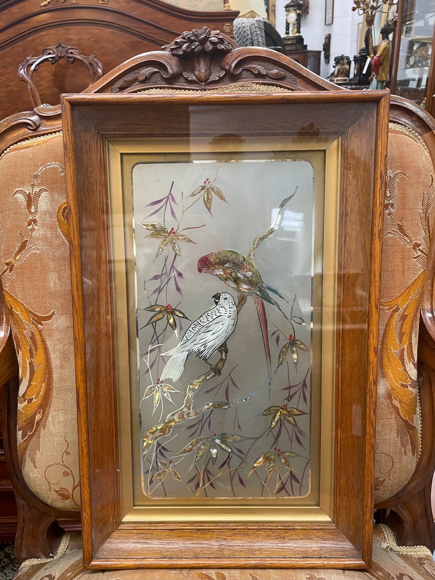 Fabulous Vintage framed Bird Picture on glass