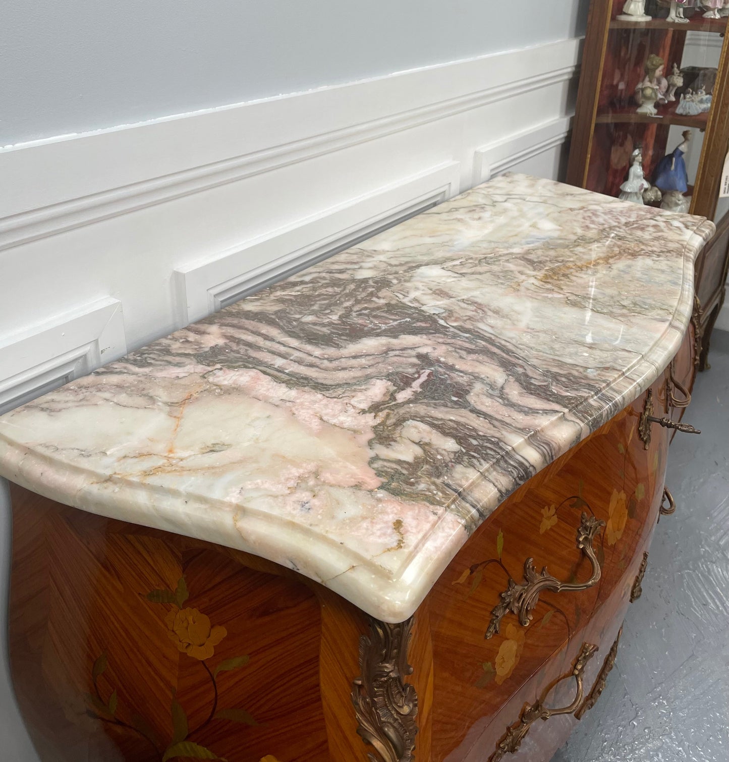 Stunning French Louis XV Style Kingwood Marquetry Inlaid Two Drawer Commode