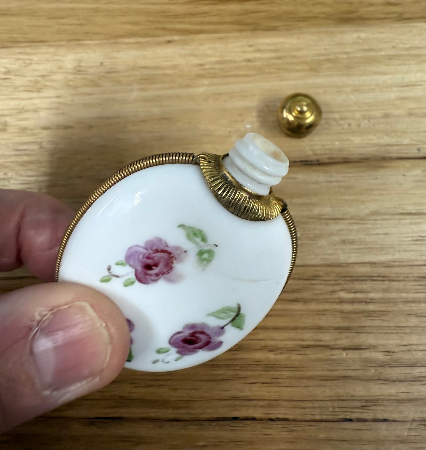 Antique Hand Blown Hand Painted Milk Glass Scent Bottle