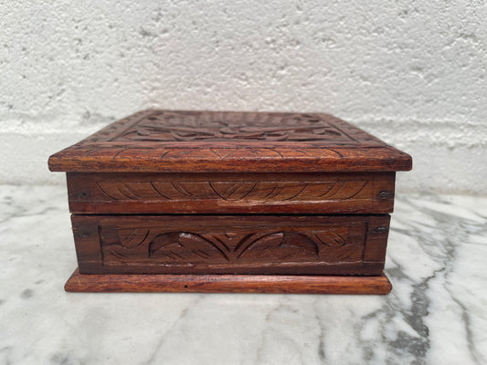 Vintage Hand Carved Wooden Trinket Box