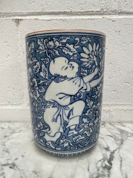 Kyoto Blue and White Pottery Vase