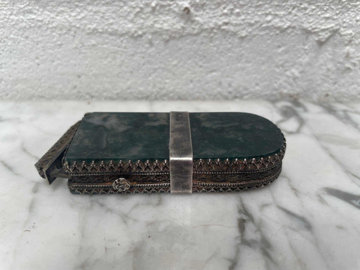 Victorian Moss Agate & Silver Vesta Case