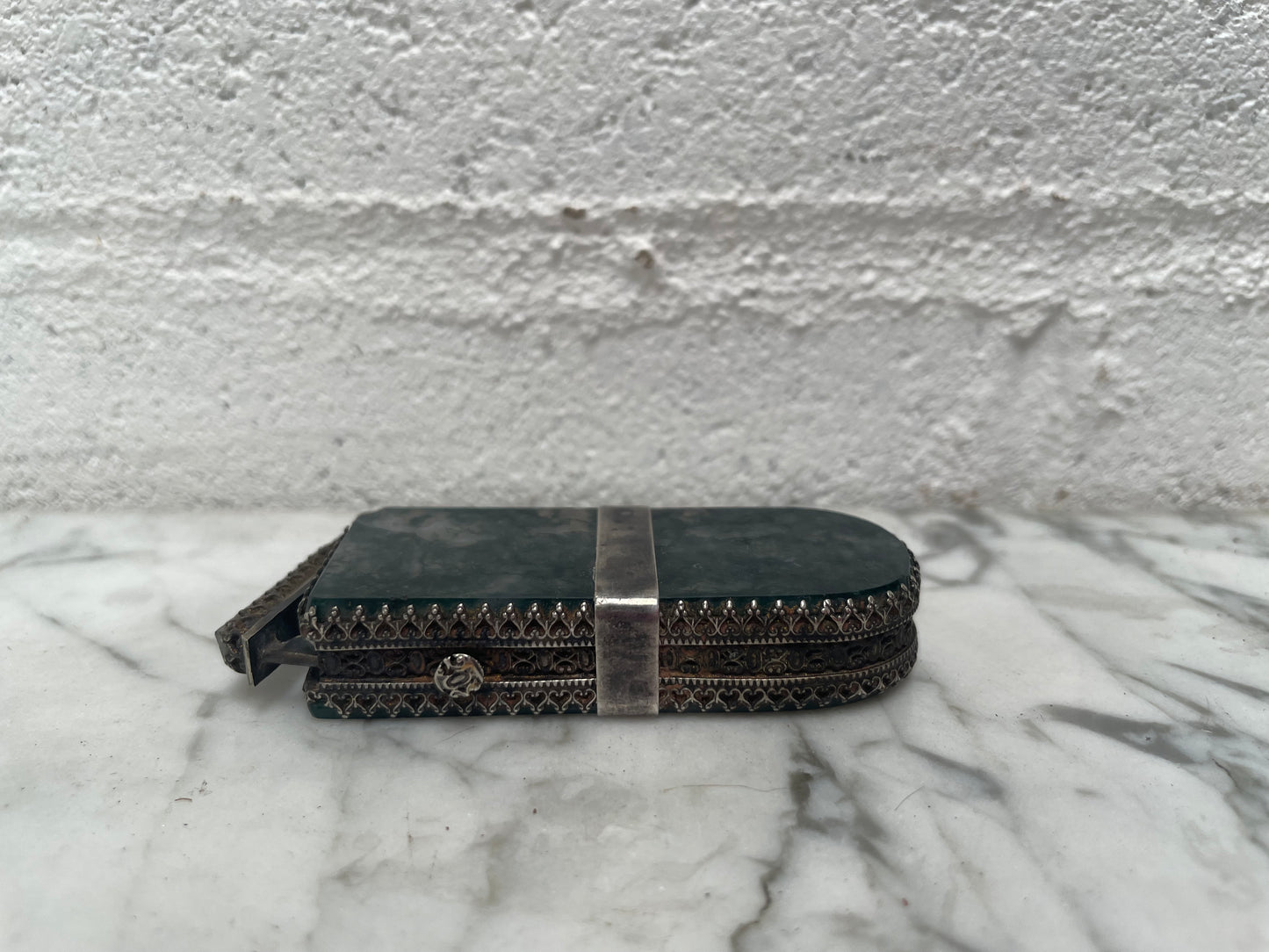 Victorian Moss Agate & Silver Vesta Case