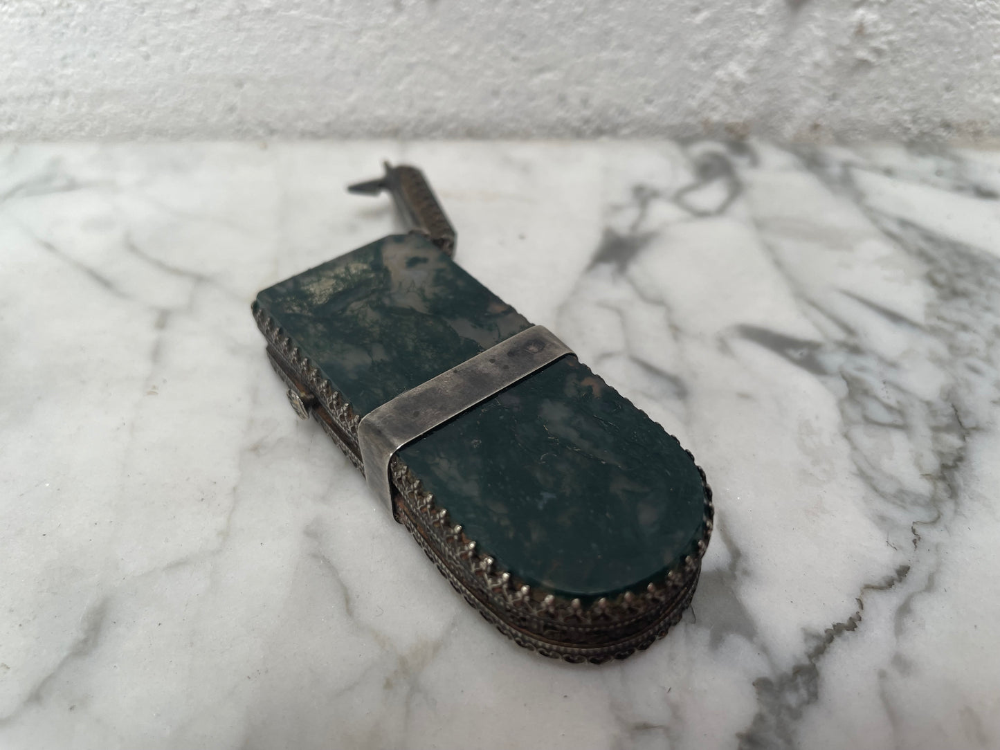 Victorian Moss Agate & Silver Vesta Case