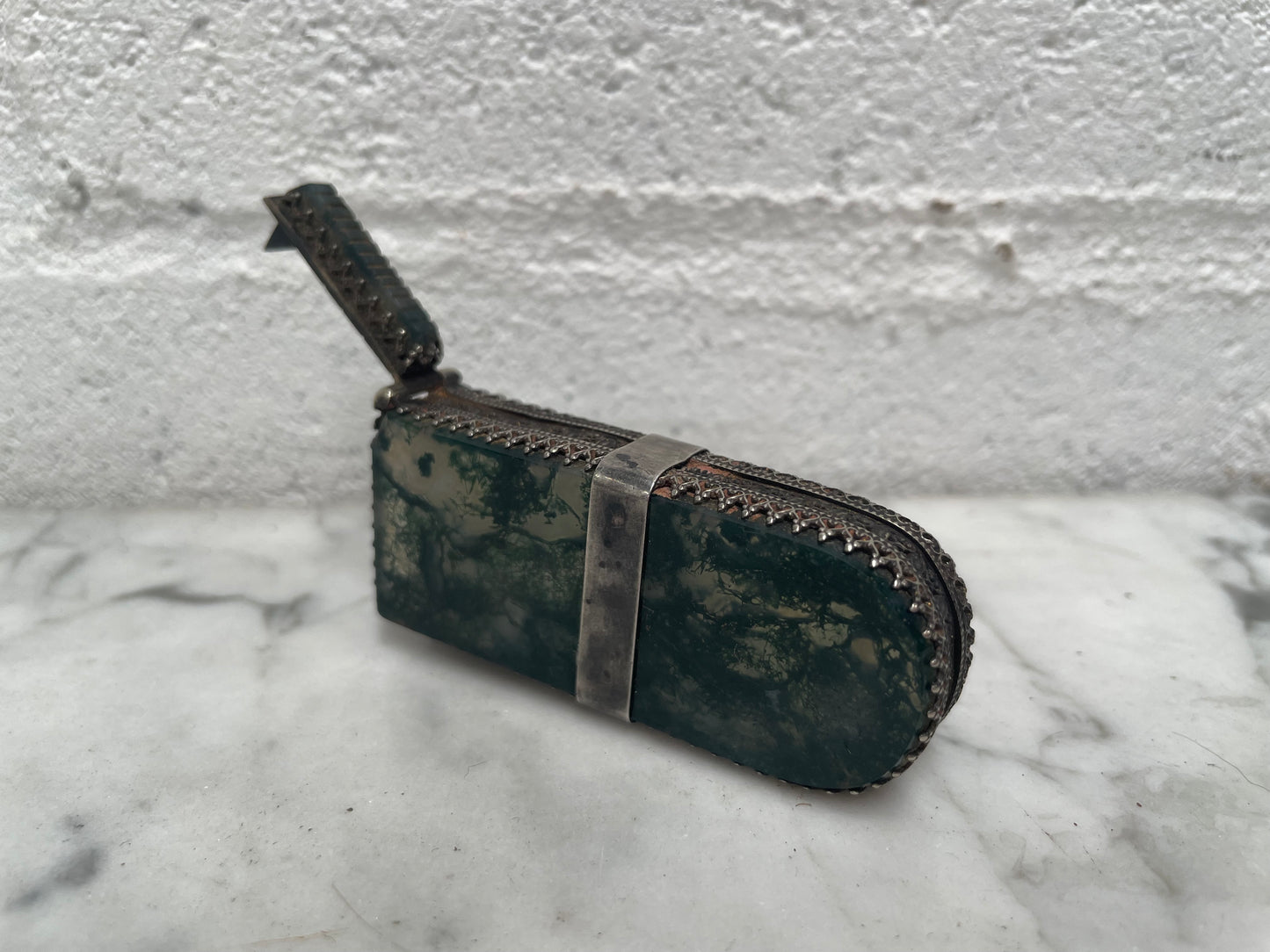 Victorian Moss Agate & Silver Vesta Case