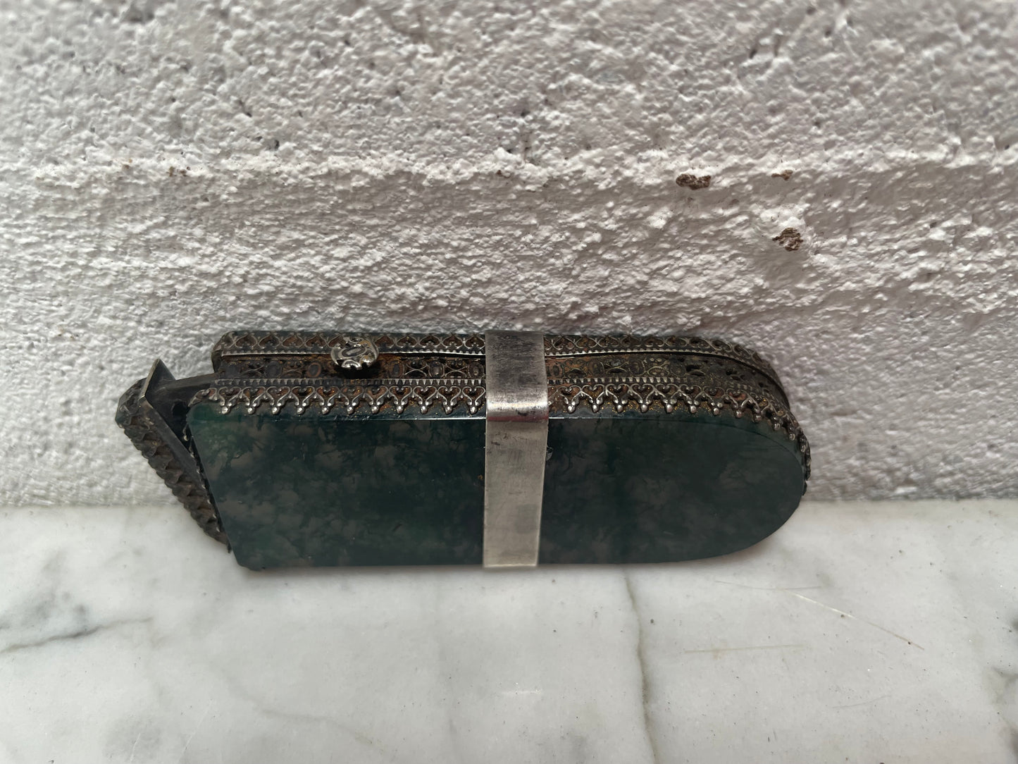 Victorian Moss Agate & Silver Vesta Case