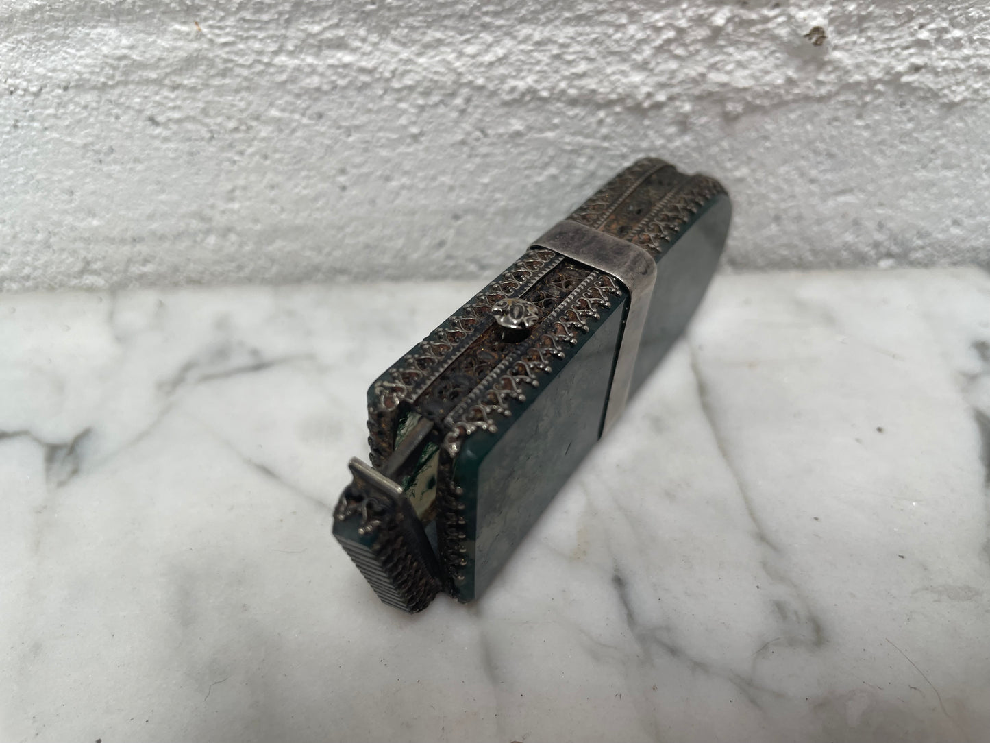 Victorian Moss Agate & Silver Vesta Case