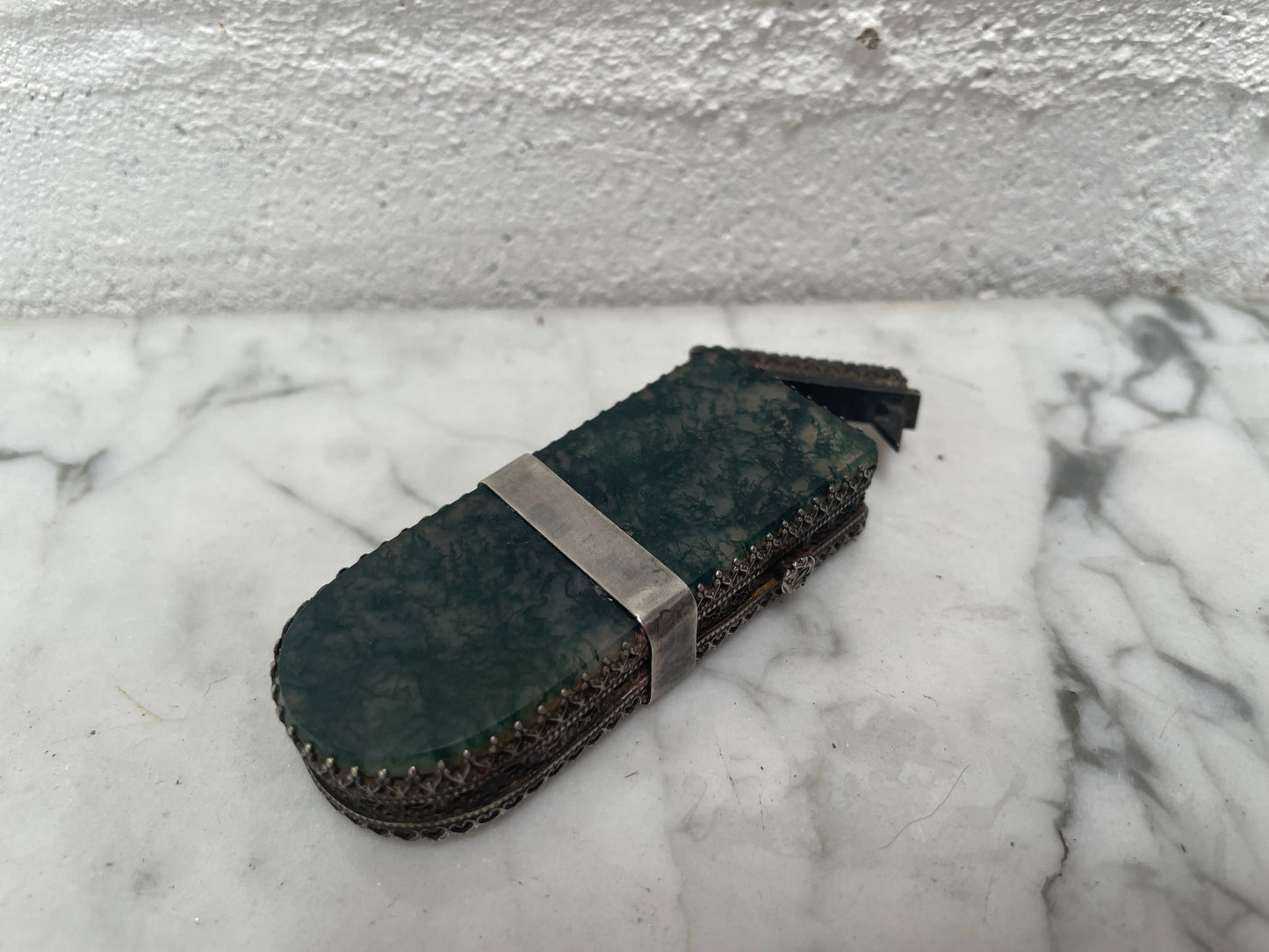 Victorian Moss Agate & Silver Vesta Case
