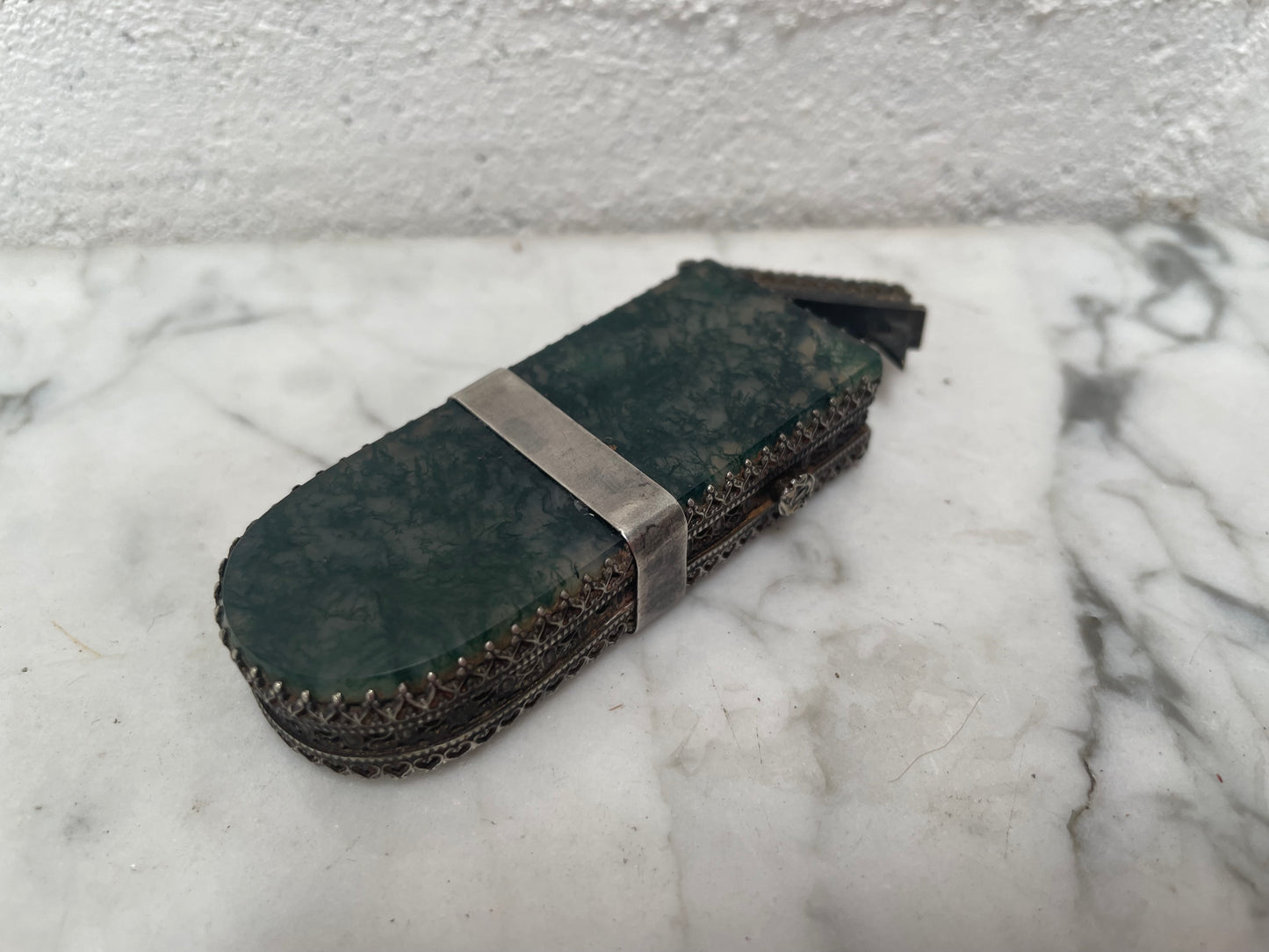 Victorian Moss Agate & Silver Vesta Case