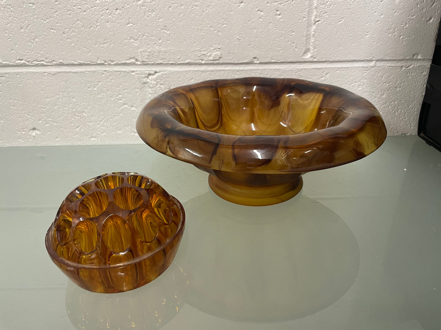 Art Deco Davidsons Smoke Glass Bowl & Insert