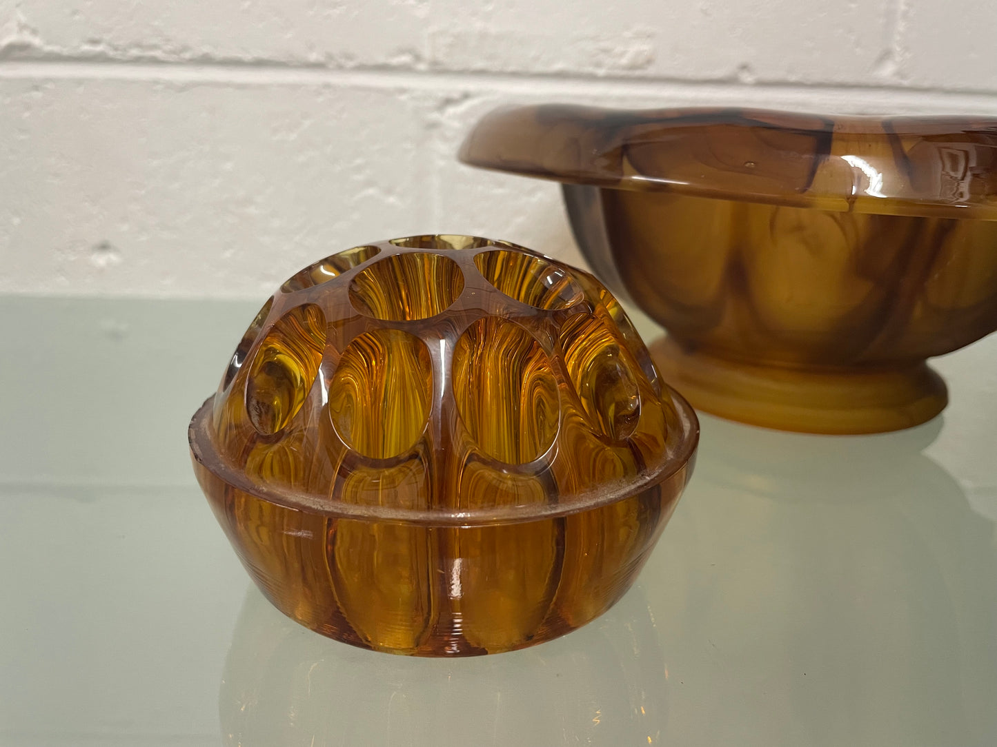 Art Deco Davidsons Smoke Glass Bowl & Insert
