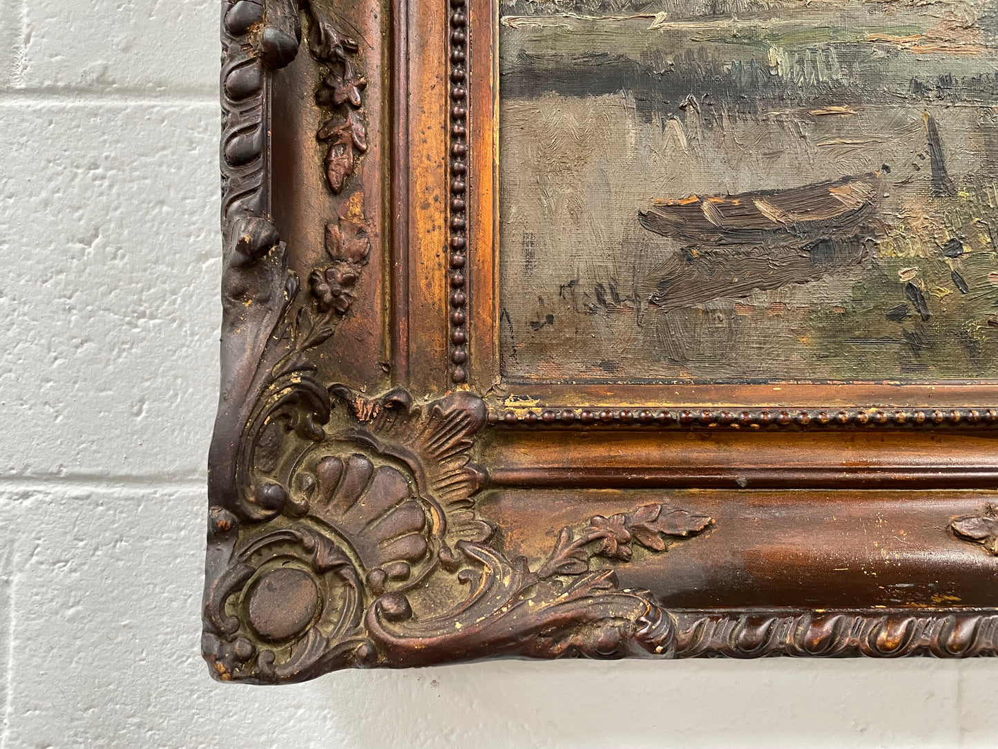 Fabulous Dutch oil painting landscape with windmill in a beautiful decorative ornate frame. It has been sourced from France and is in good original detailed condition.