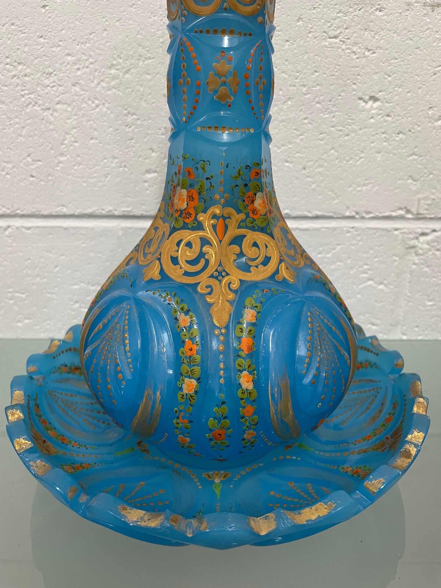 Victorian Hand Gilded & Beveled Opaline Glass