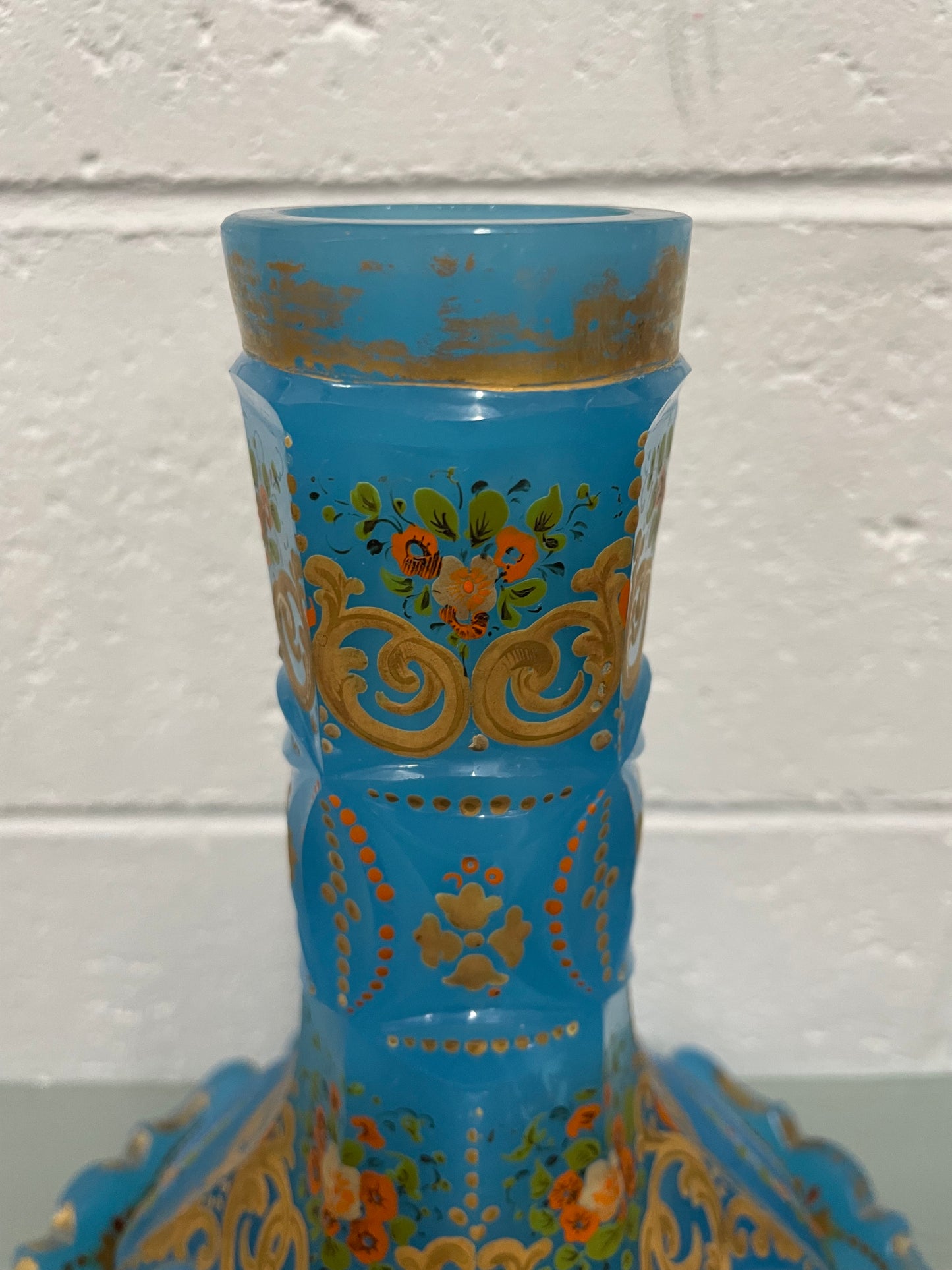 Victorian Hand Gilded & Beveled Opaline Glass