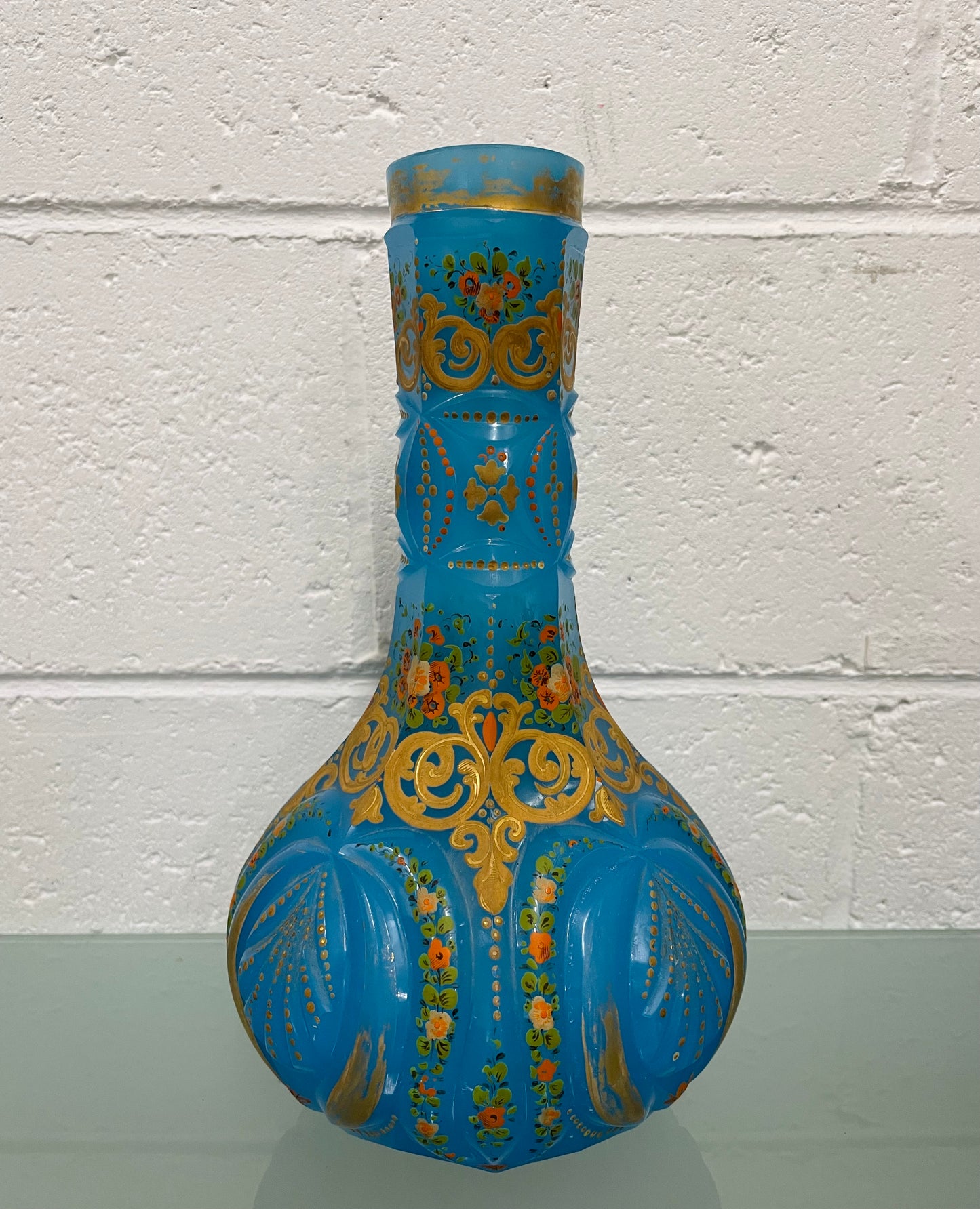 Victorian Hand Gilded & Beveled Opaline Glass