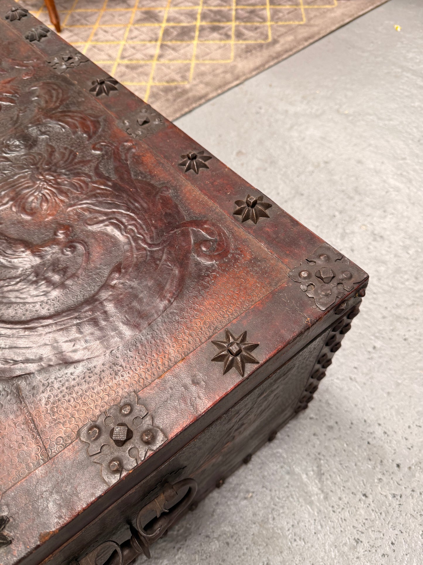 Victorian Arts & Crafts Leather Embossed Trunk