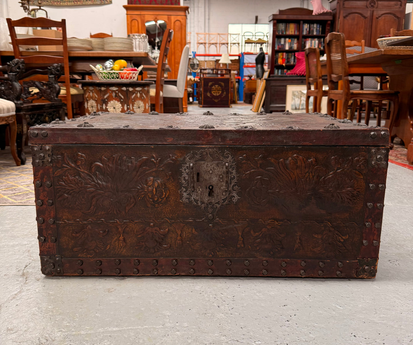 Victorian Arts & Crafts Leather Embossed Trunk