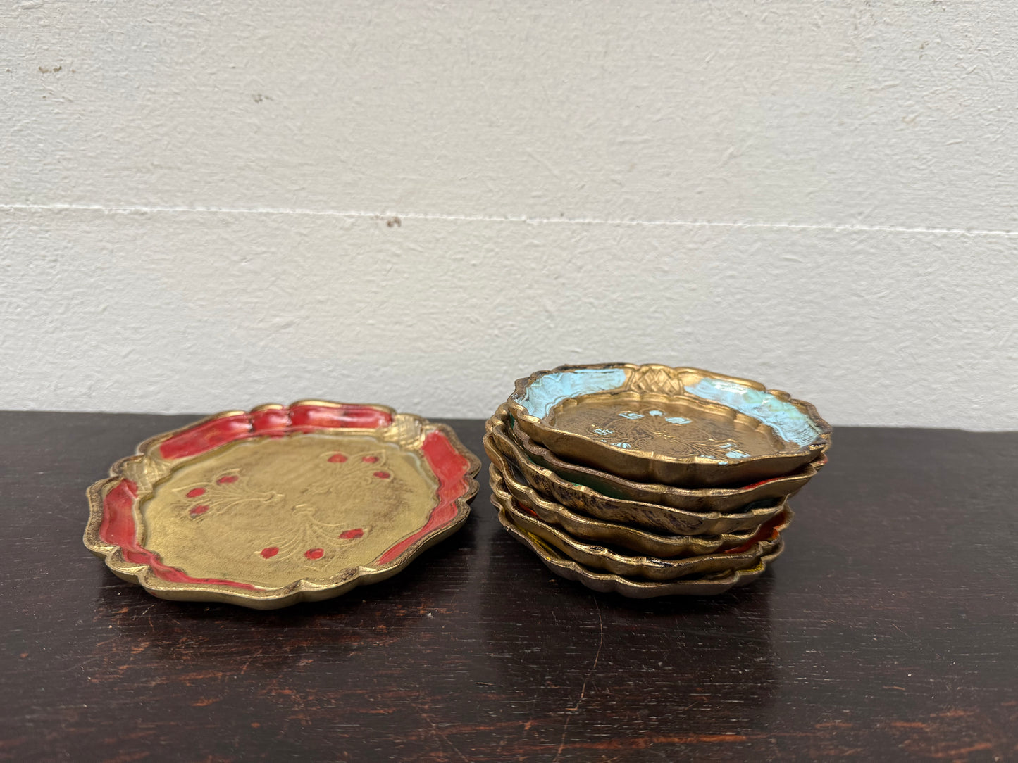 Set Of Vintage Italian Florentine Wooden Coasters