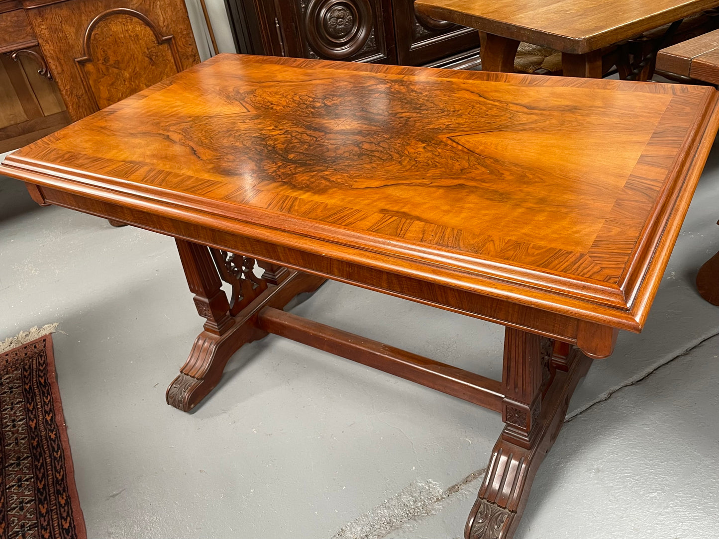 Victorian Walnut & Figured Walnut Side Table/Sofa Table