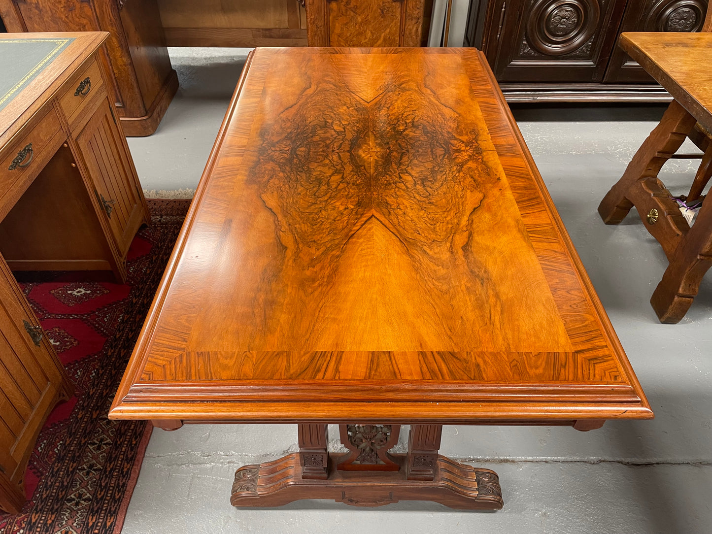 Victorian Walnut & Figured Walnut Side Table/Sofa Table