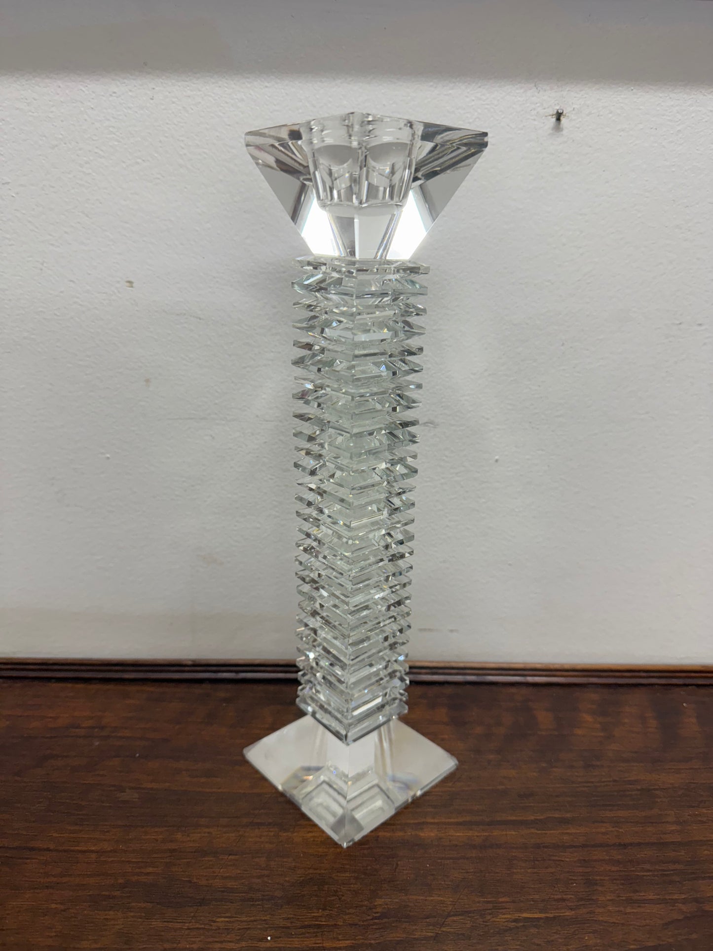 Vintage Large Art Deco Revival Crystal Glass Candlestick