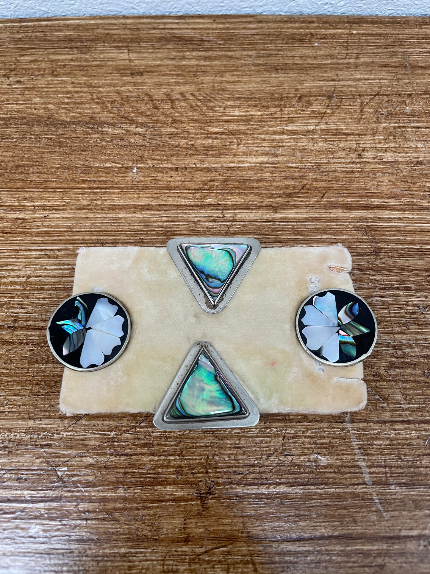 Mexico Abalone Shell & Alpaca Silver Clip Earrings (2 Pairs)