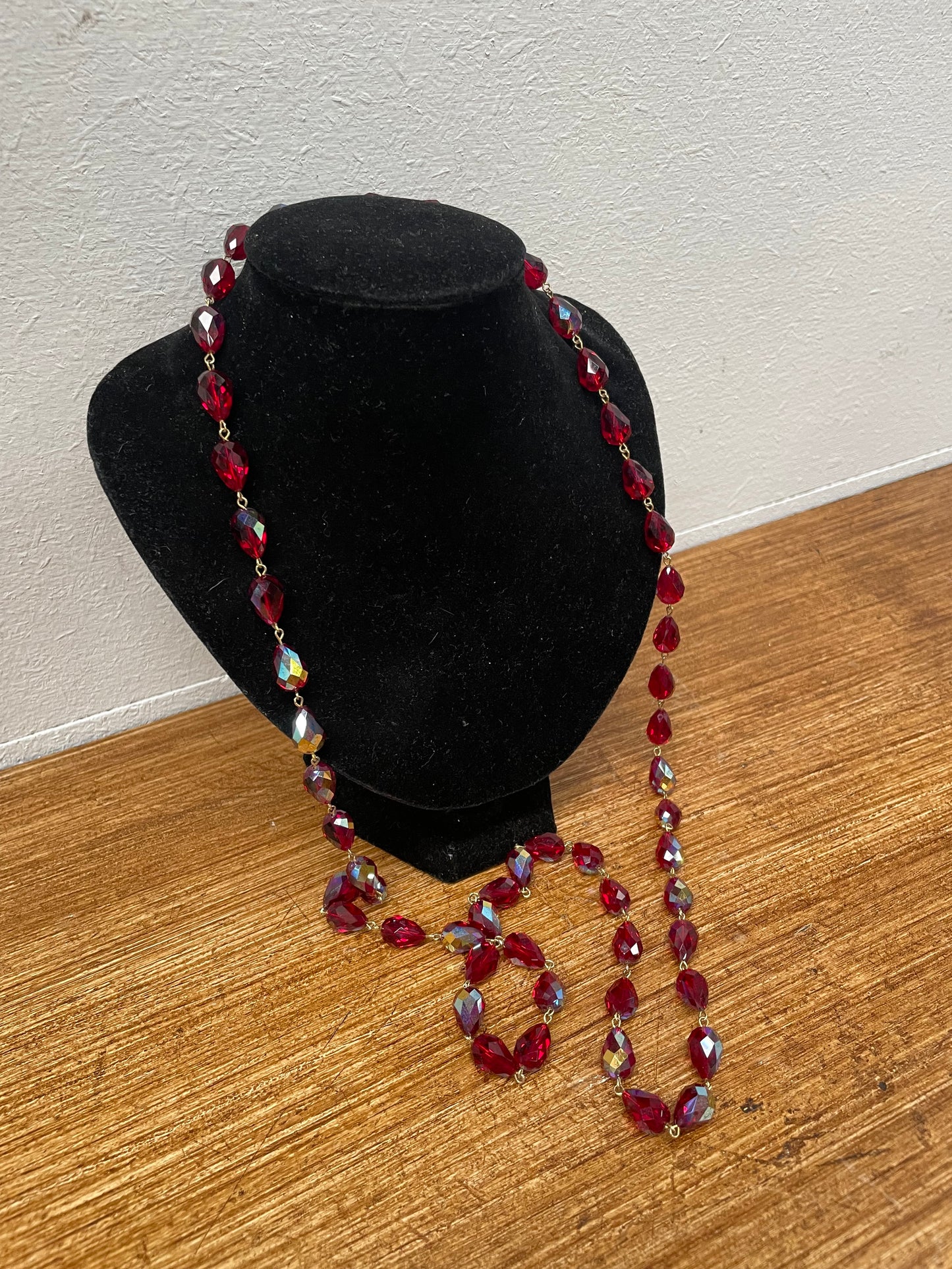 Vintage Ruby Iridescent Crystal Necklace