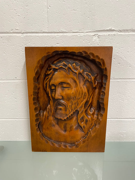 Vintage Carved 'Face of Christ' Wall Plaque