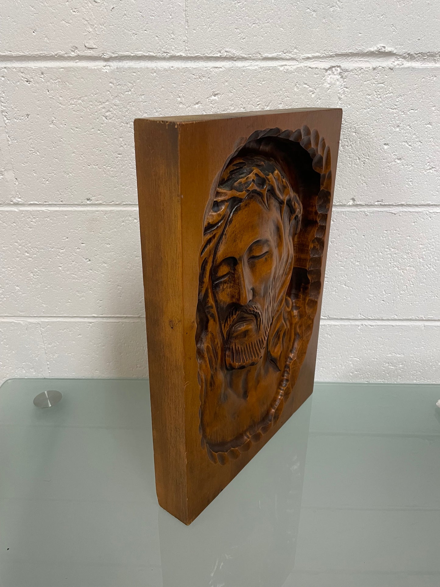 Vintage Carved 'Face of Christ' Wall Plaque
