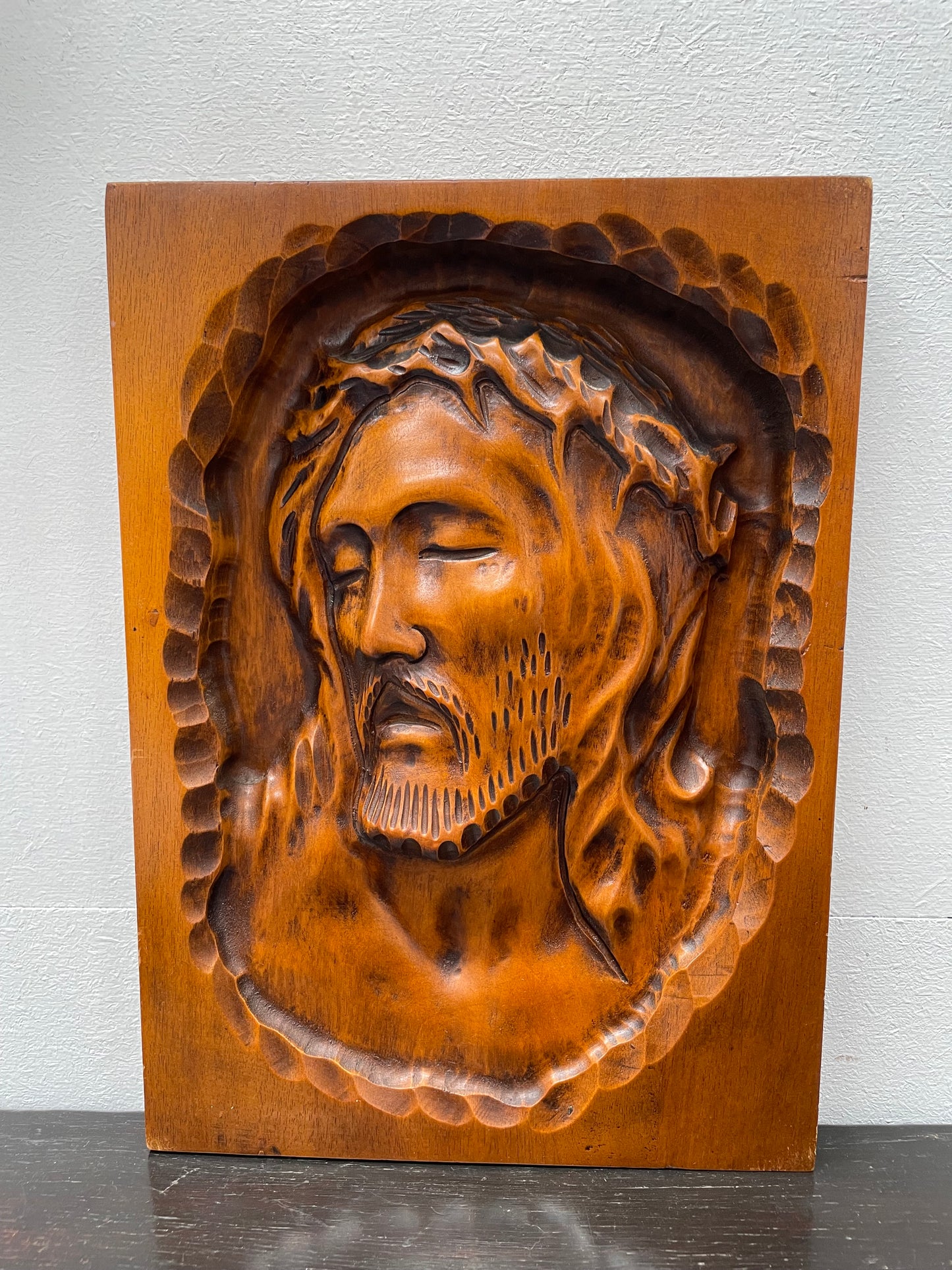 Vintage Carved 'Face of Christ' Wall Plaque