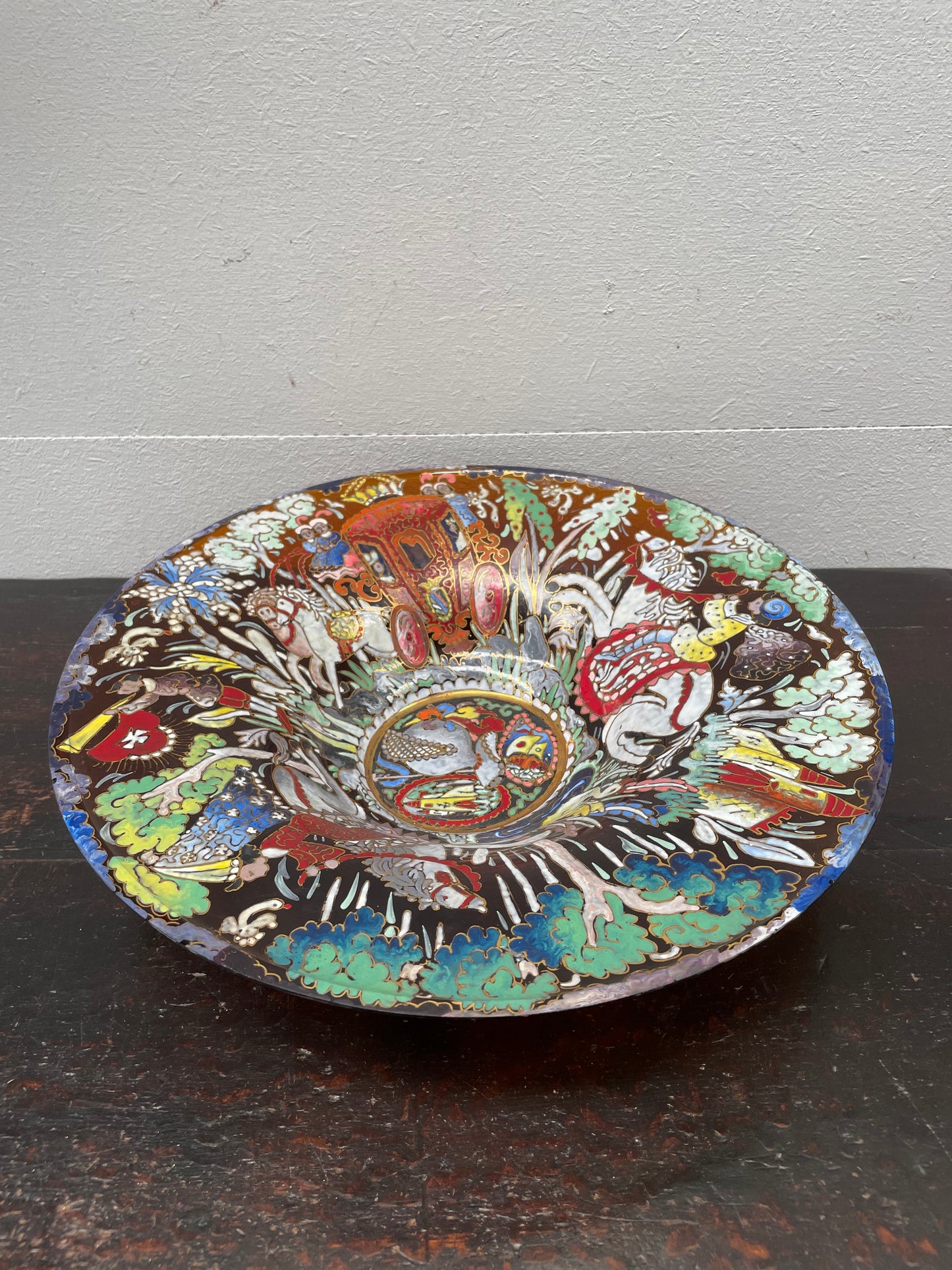 Large Art Deco Enamel Art glass bowl