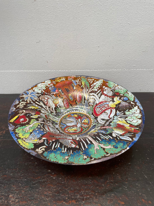 Large Art Deco Enamel Art glass bowl