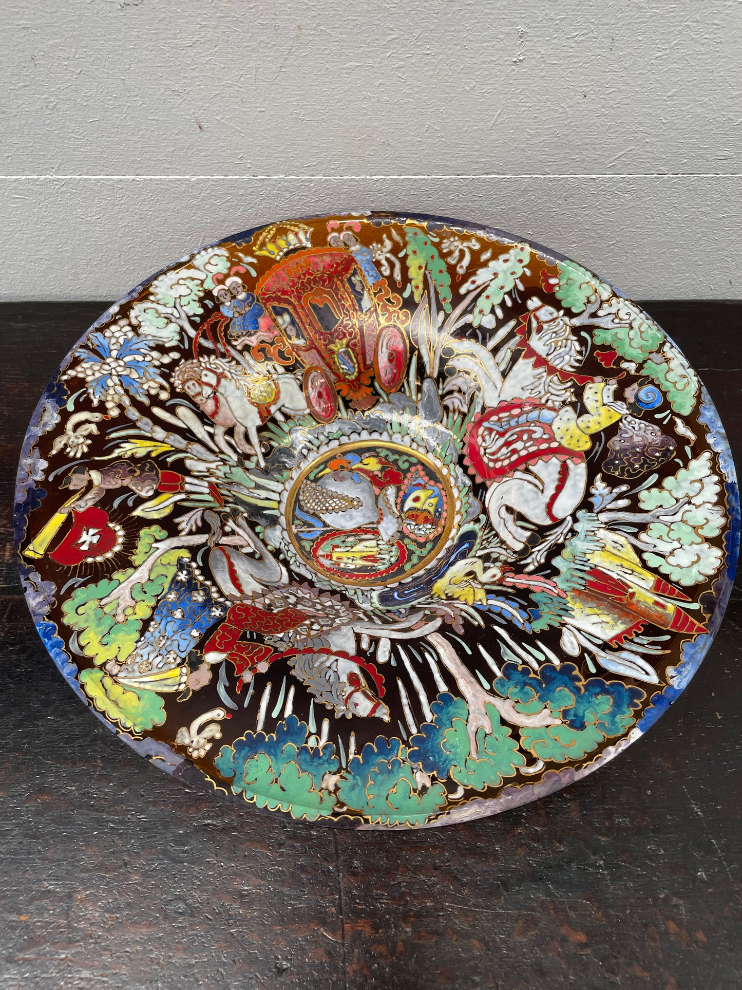 Large Art Deco Enamel Art glass bowl