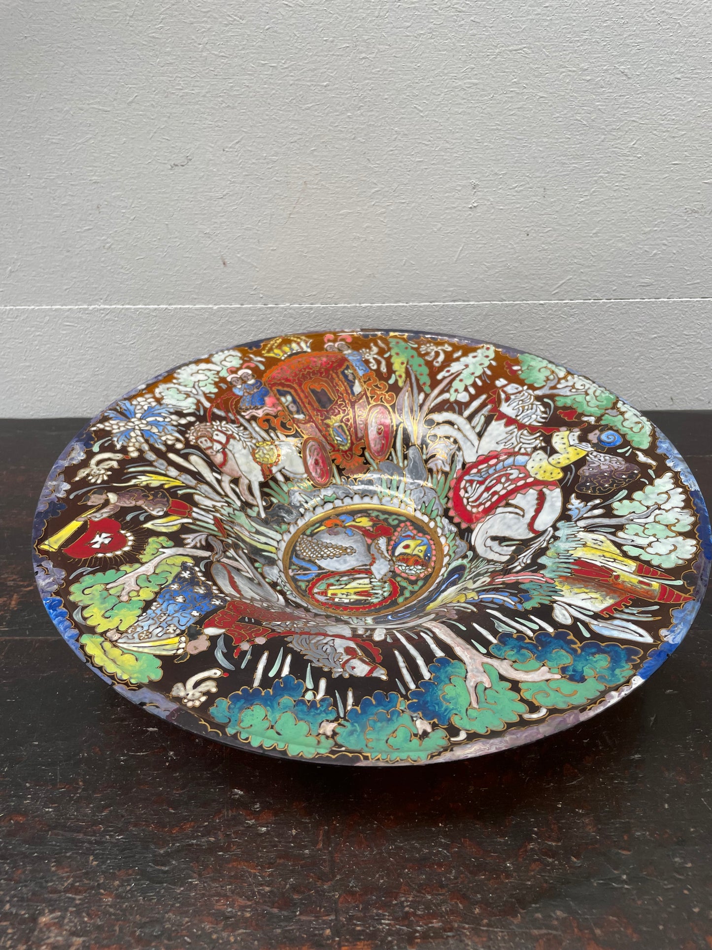 Large Art Deco Enamel Art glass bowl