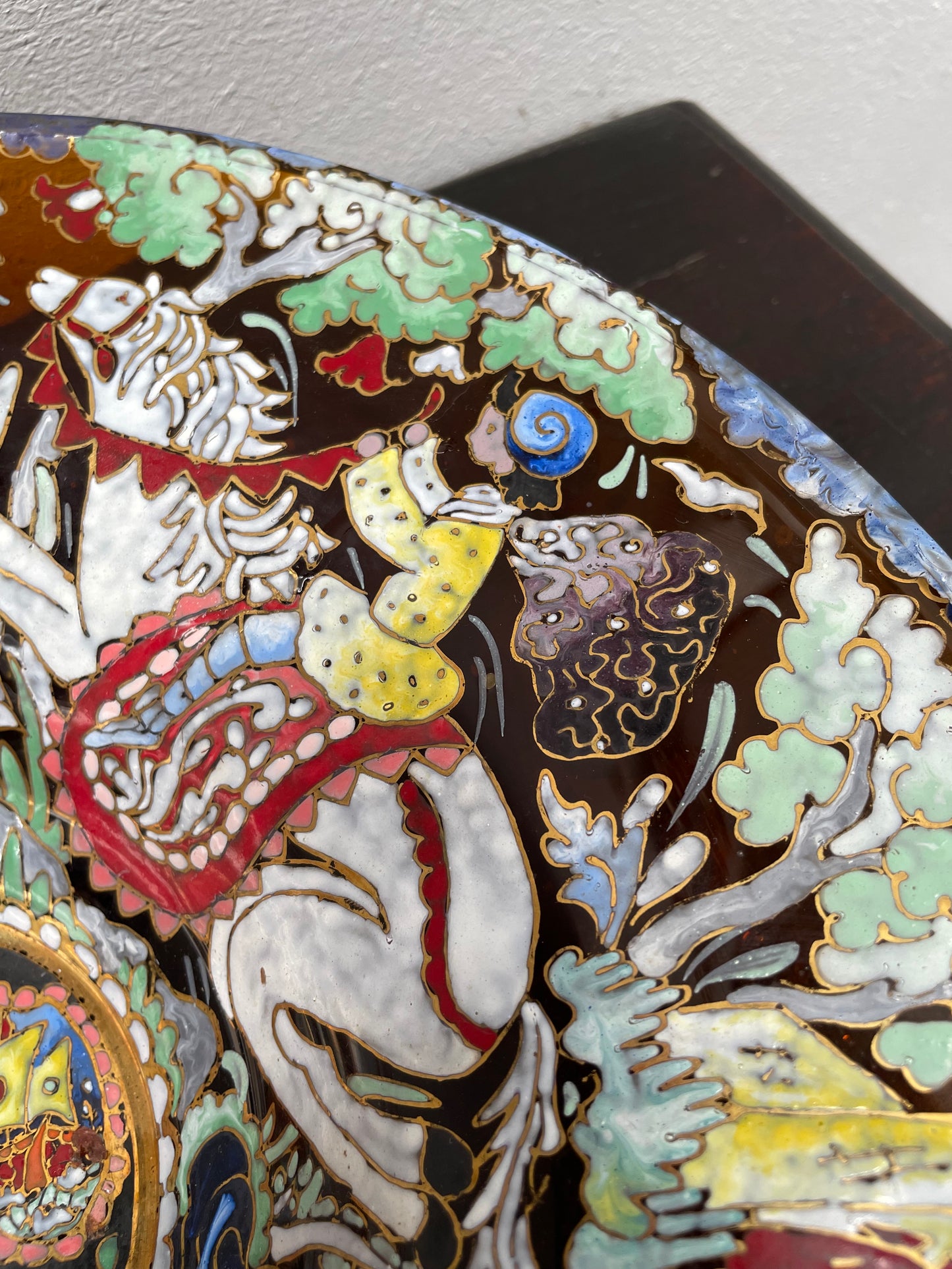 Large Art Deco Enamel Art glass bowl