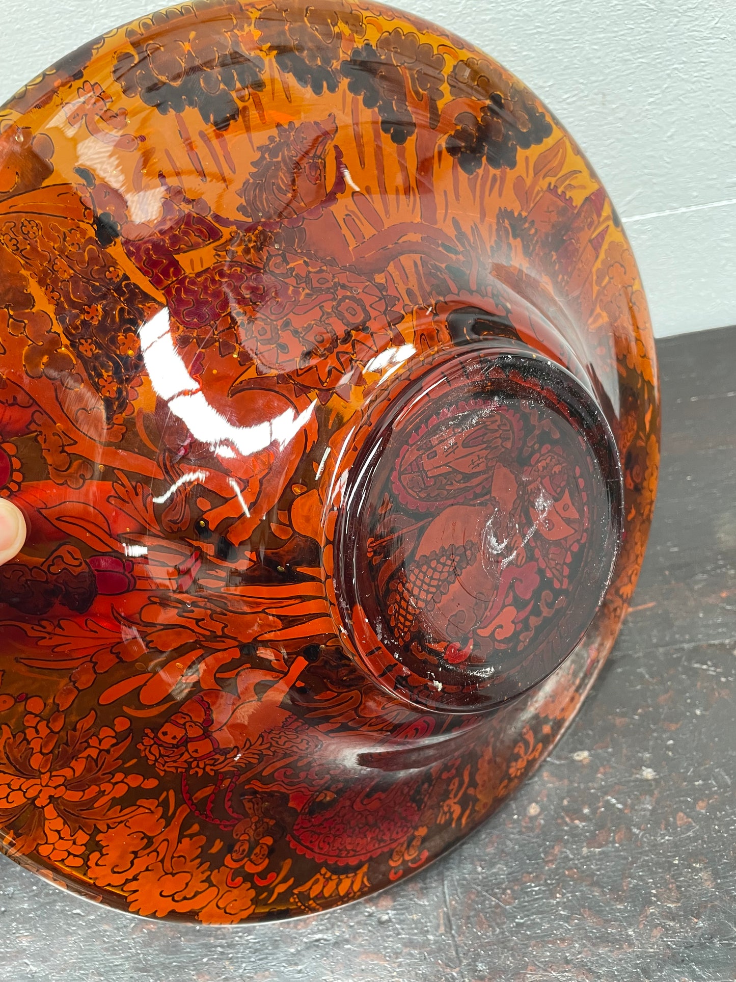Large Art Deco Enamel Art glass bowl