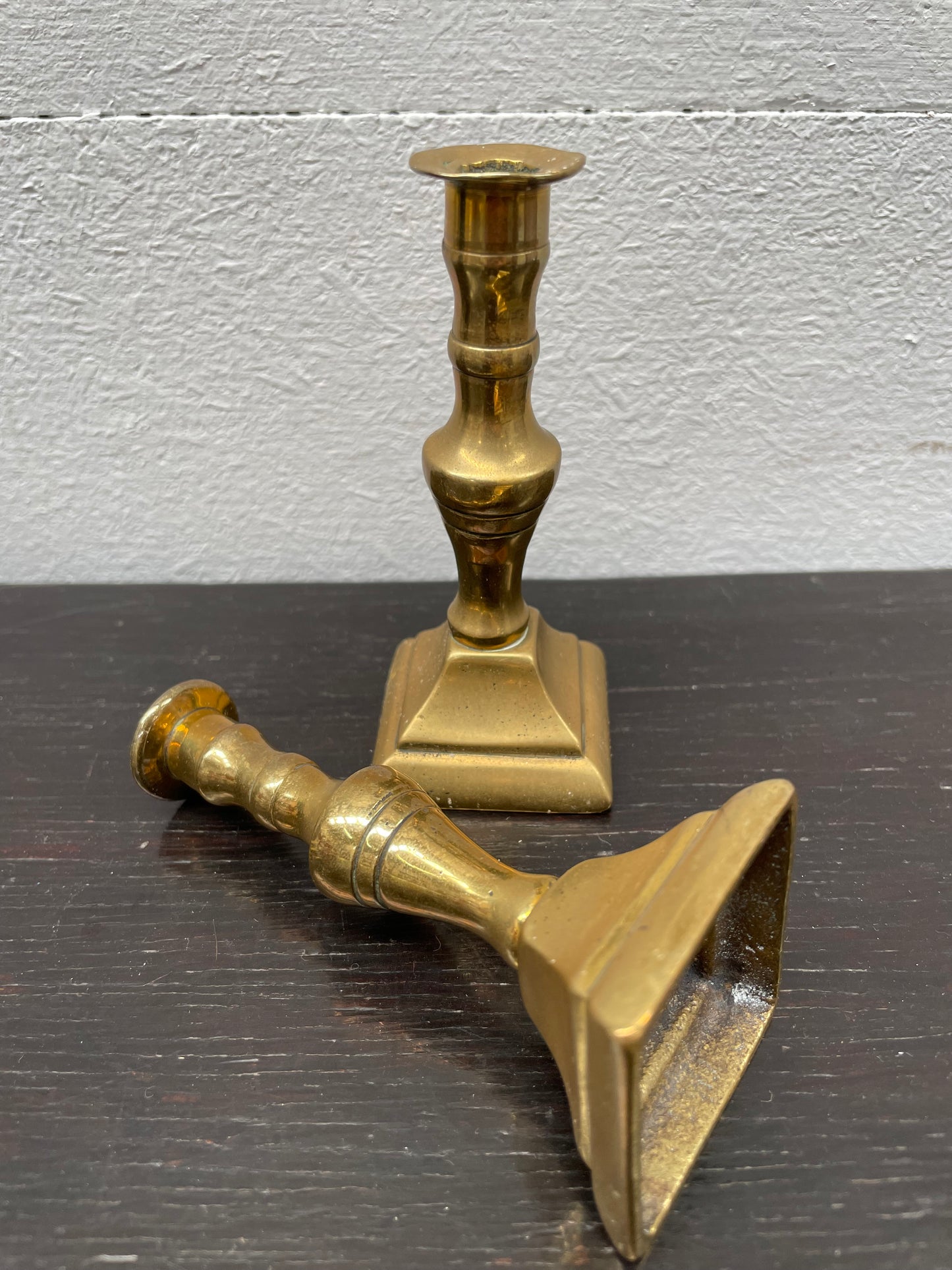 Pair Antique Miniature Brass Candle Holders