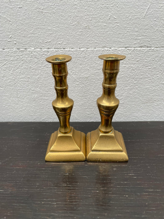 Pair Antique Miniature Brass Candle Holders