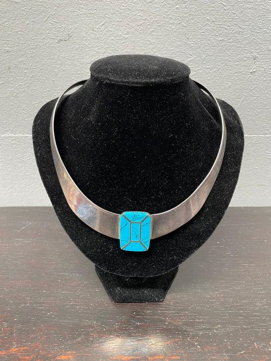 Vintage Sterling Silver & Turquoise Enamel Collar