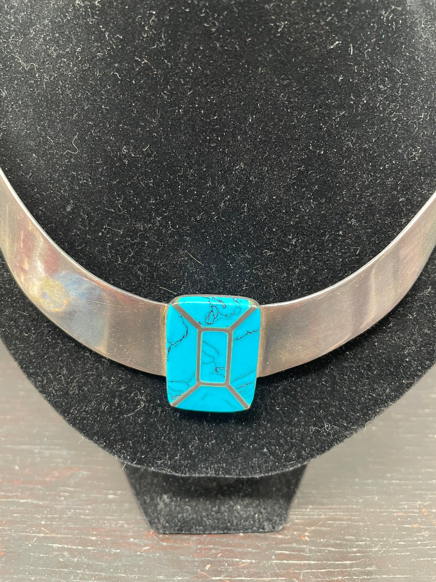 Vintage Sterling Silver & Turquoise Enamel Collar