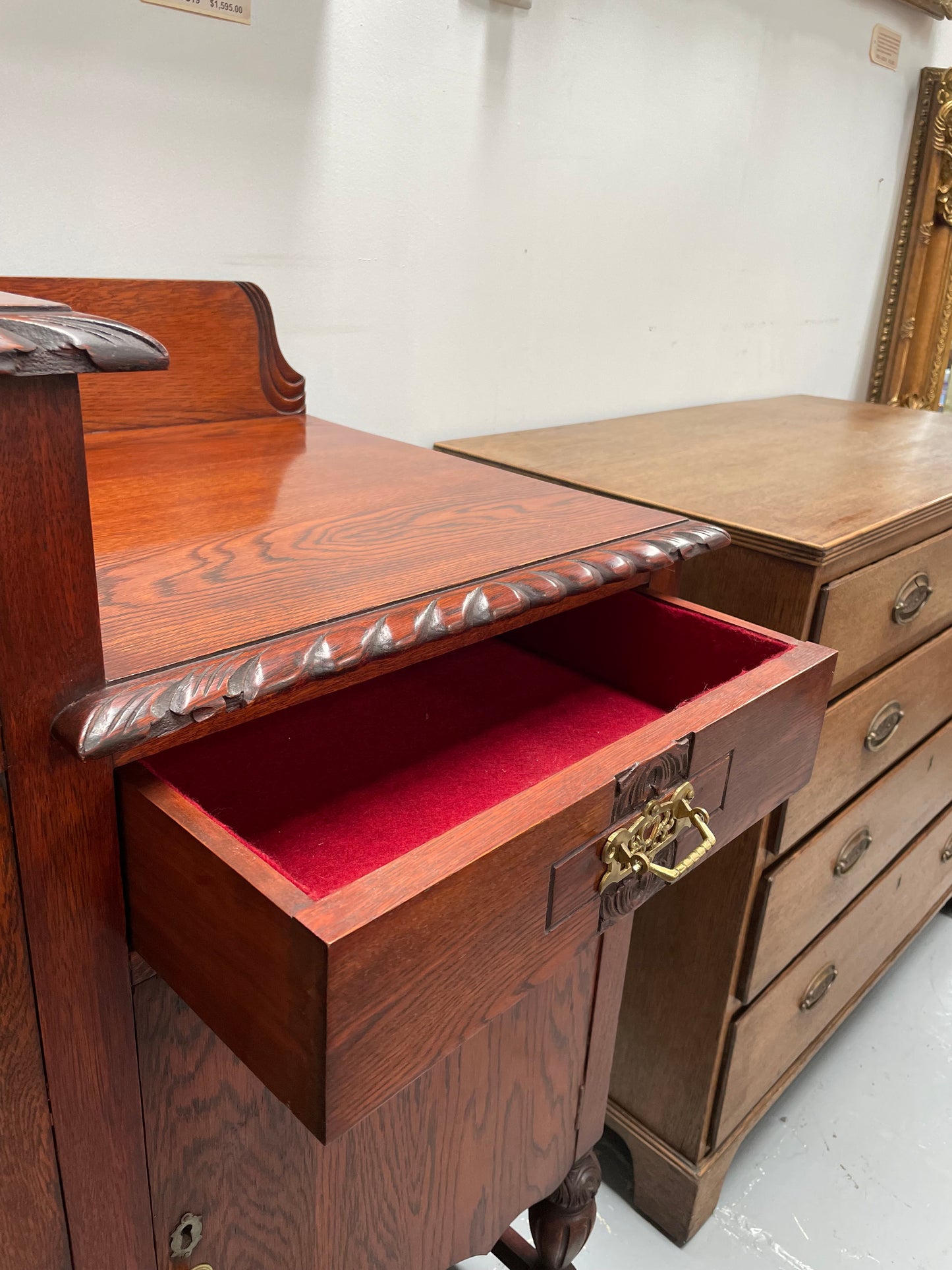 Australian Oak Sideboard With Leadlight Door