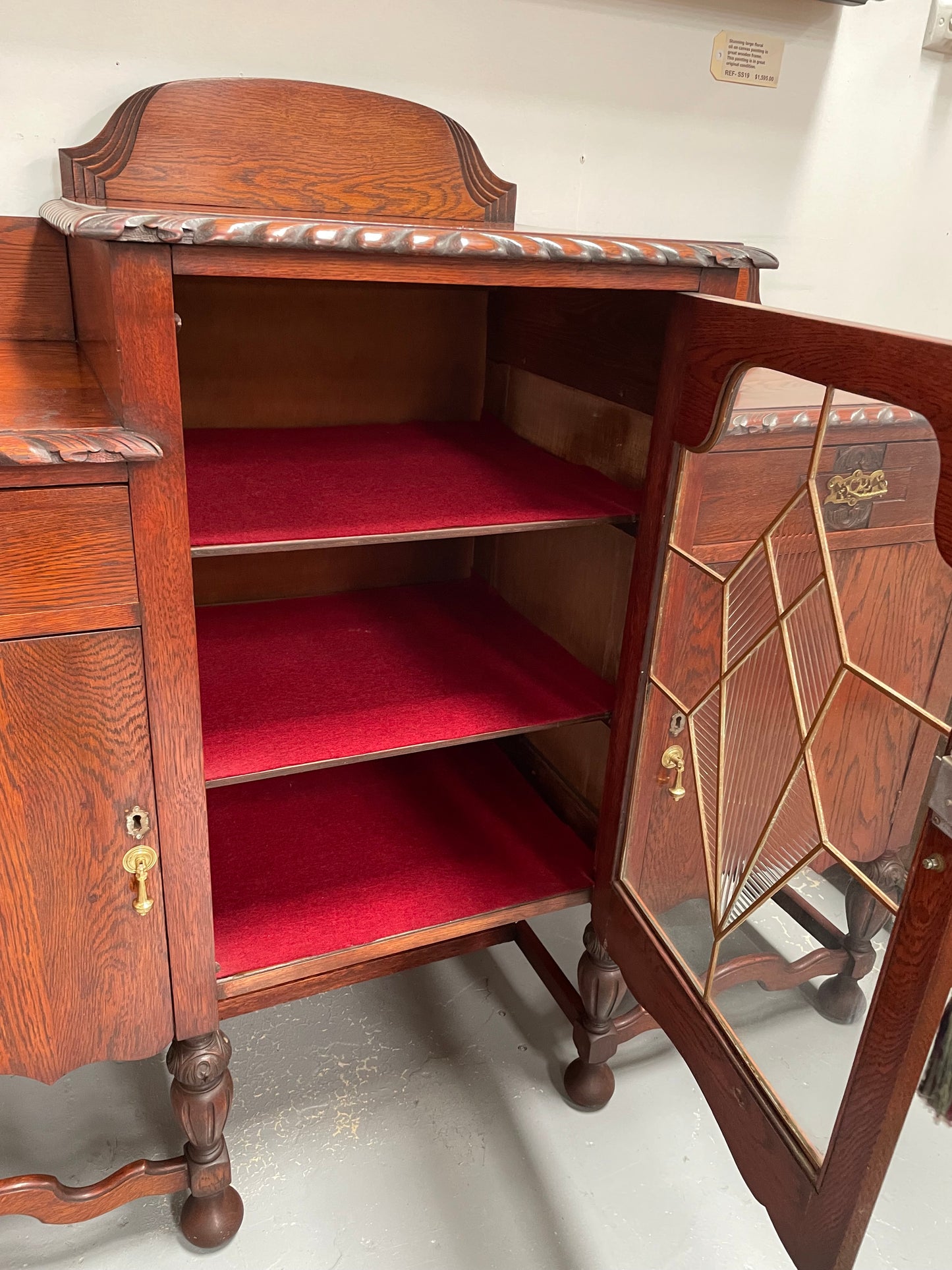 Australian Oak Sideboard With Leadlight Door