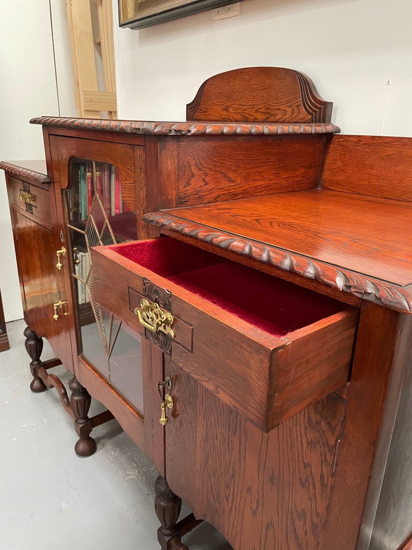 Australian Oak Sideboard With Leadlight Door