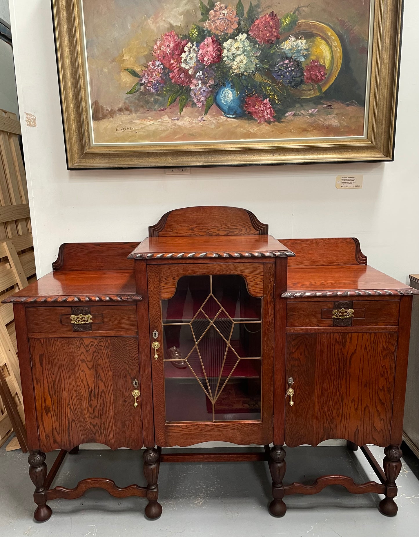 Australian Oak Sideboard With Leadlight Door