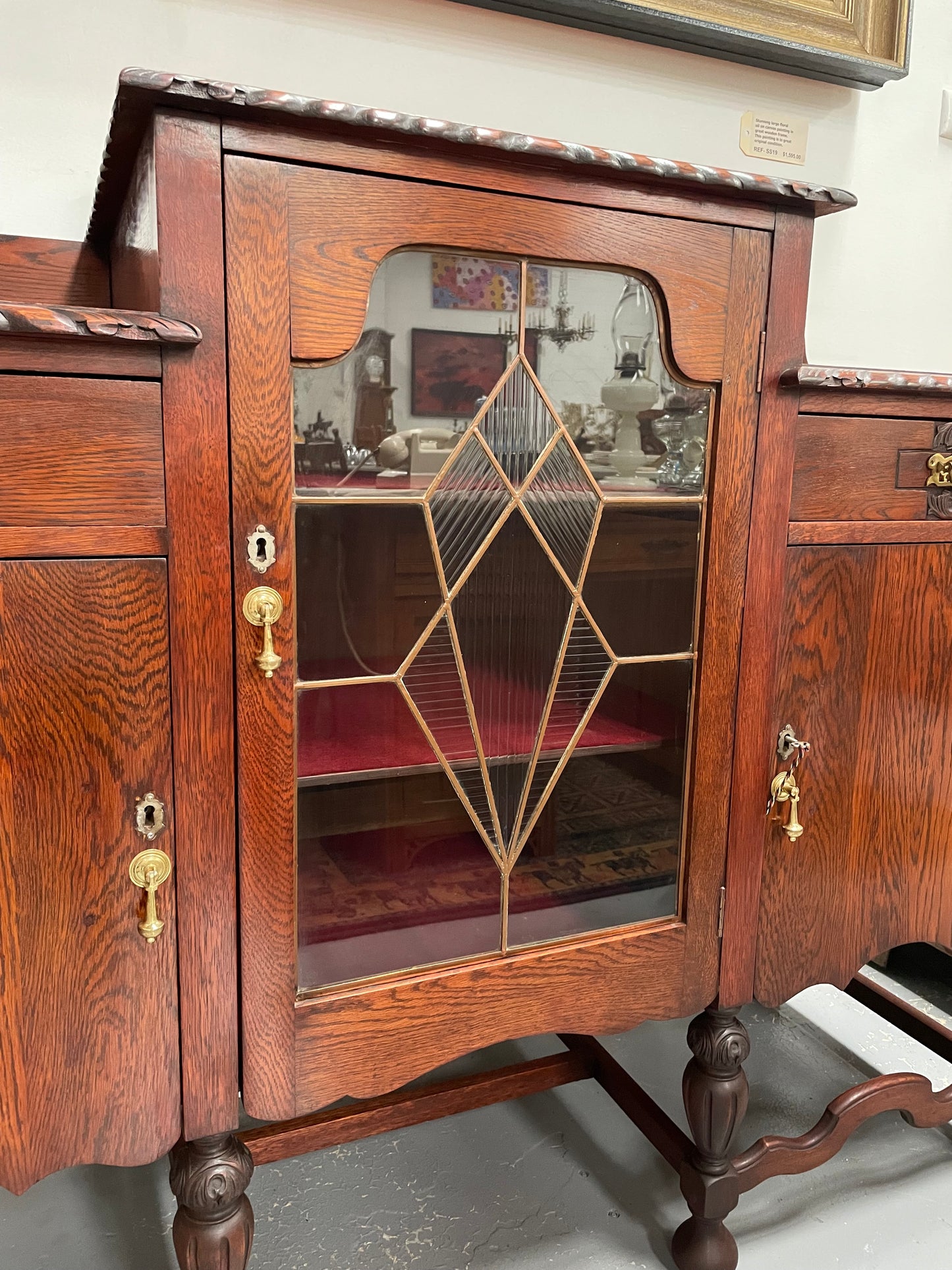 Australian Oak Sideboard With Leadlight Door