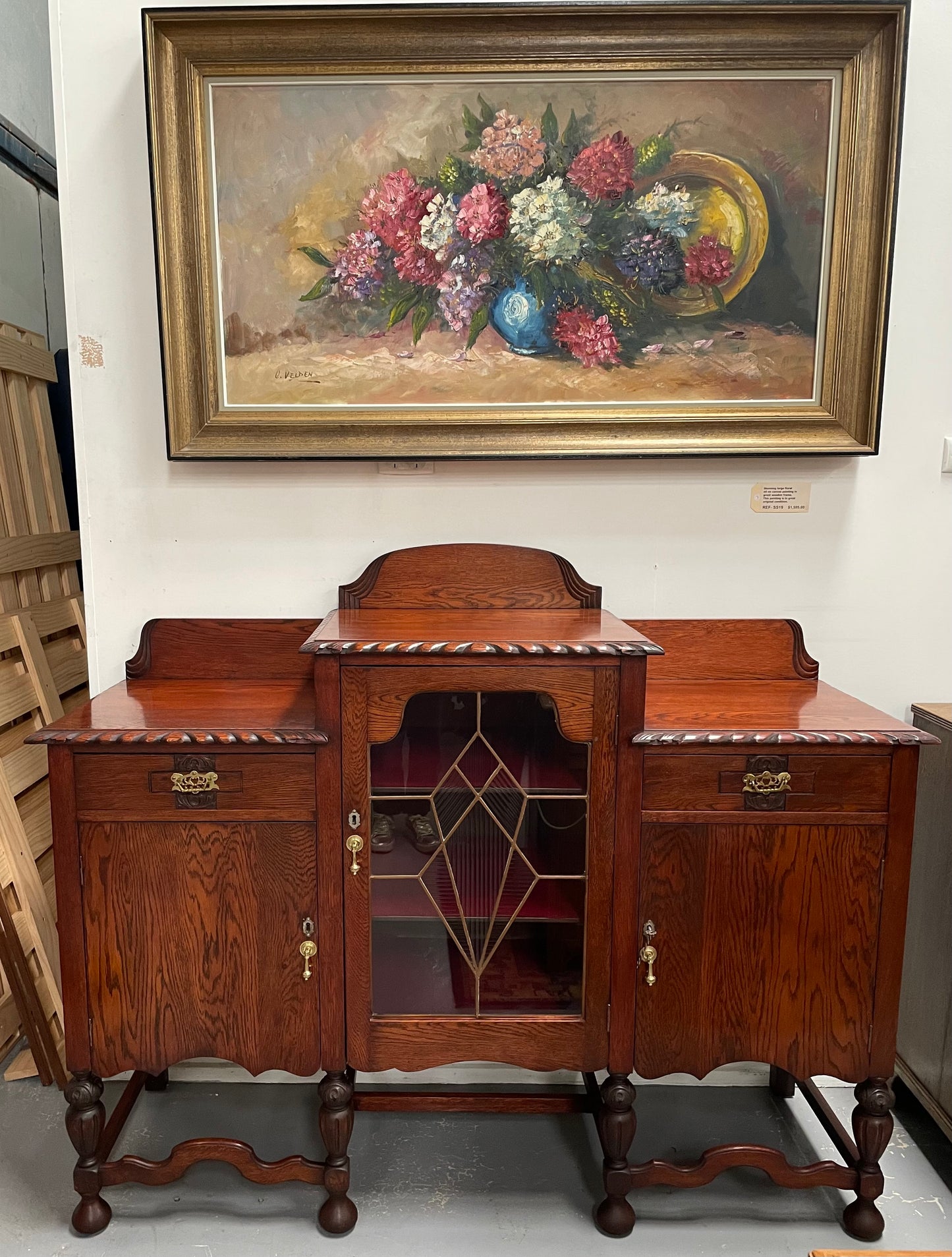 Australian Oak Sideboard With Leadlight Door